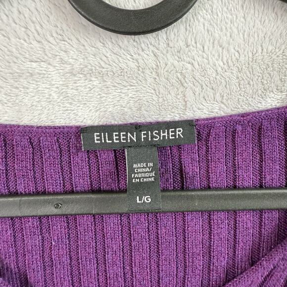 Eileen Fisher Purple Ribbed Sweater Size Large Cotton Silk Blend Boxy Casual - Picture 10 of 14